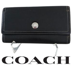 Coach Vintage Soho Leather Wallet Signature Silver Buckle White Stitching
